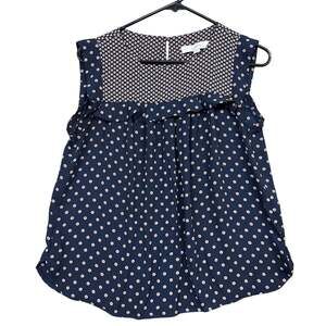 Ann Taylor LOFT Petite Womens Blouse Navy Orange Ruffle Front Sleeveless SP